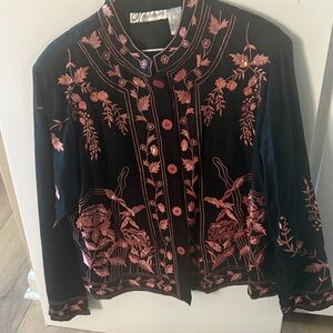 Dressbarn Black Jacket with Pink Embroidery